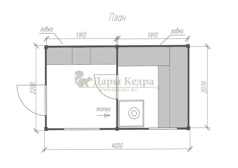 Каркасная баня «Лофт» из кедра 4х2,2 метра