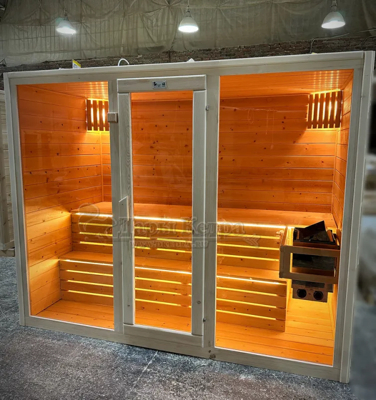 Трехместная финская сауна кабина из кедра с электрокаменкой